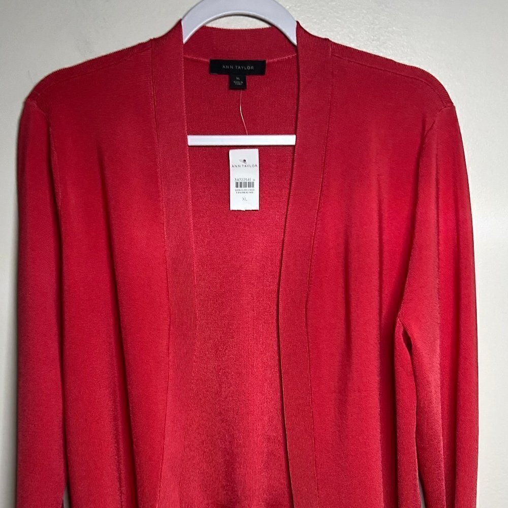 Ann Taylor Silky Cropped Open Cardigan Color: Deep Coral Size: XL
